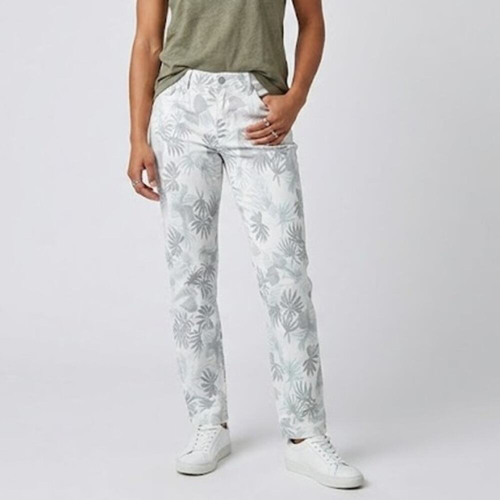 Gigi Moda Kentia Palm Print Pants Size L White Grey Italy Resort Tropical Vacay